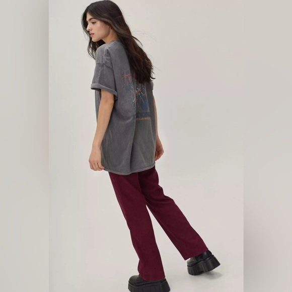 NWT Nasty Gal Corduroy Wide Leg Trouser Rust Burgundy Sz L - Picture 4 of 10